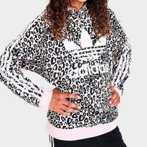 Adidas Original LEO BF OH Cheetah Print Hooded Sweatshirt Youth Size Large